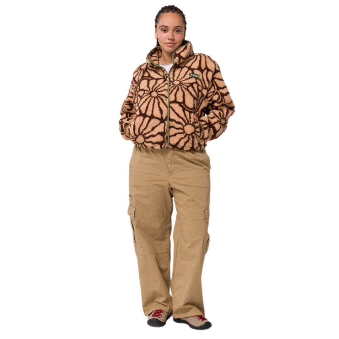 Parks Project Desert Wildflowers High Pile Women's Fleece Jacket - Cream and Brown